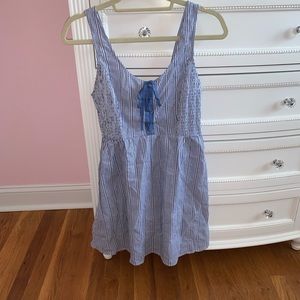 Blue and white sleeveless sundress